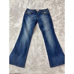 Phat Fashions Silver Label Indigo Flare Jeans Yellow Cat Logo Y2K EBW175PK 13